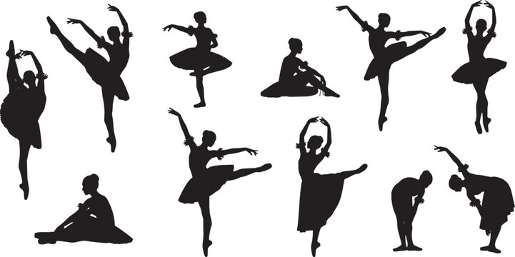 Silhouette Collection of Ballet Dancers in Various Poses Demonstrating Grace and Elegance in the Art of Dance