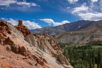 Obraz premium Ruins and Basgo Monastery surrounded with stones and rocks , Leh, Ladakh, Jammu and Kashmir, India