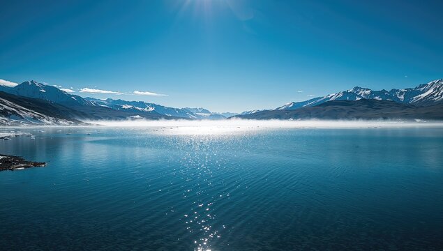 Snow-covered mountains and lake reflection in winter at Tso Moriri, highlighting natural landscape, seasonal change