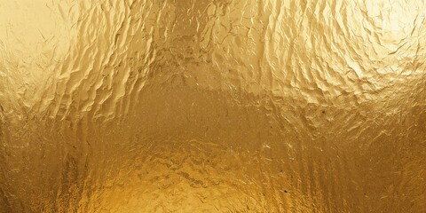 Shiny gold foil leaf wrapping paper texture background designed for wall decoration, highlighting reflective metallic finish