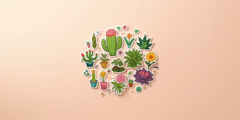 Obraz premium Indoor plant and flower stickers designed for decorating home environments, highlighting greenery and urban jungle themes