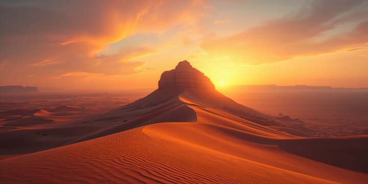 Dawn light illuminating the Sahara landscape with Hoggar Mountains in Algeria, desert scenery for Earth Day