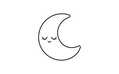 Obraz premium Cute sleeping crescent moon with a happy face, simple line art illustration