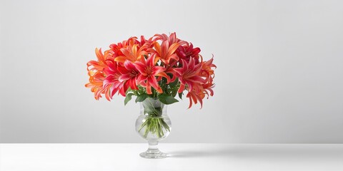 Vibrant alstroemeria flowers arranged in a vase on a white background, suitable for floral design or background use