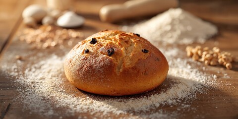 Homemade Irish soda bread with a crusty texture, suitable for St Patrick's Day celebrations, traditional baking techniques