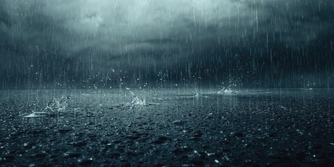 Intense rainstorm results in water accumulation on asphalt from damaged gutter, highlighting infrastructure stress during a cloudburst