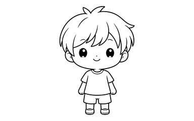 Obraz premium Cute cartoon boy character outline for coloring pages and children's books