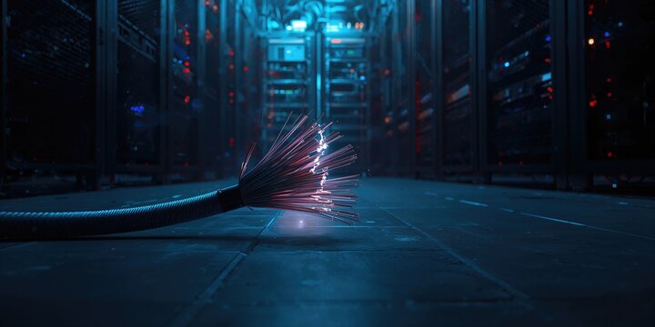 Broken trunk cable in server infrastructure emphasizing network repair challenges, IT safety protocols