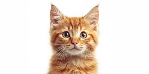 Obraz premium Close-up of an orange and white cat's face with direct gaze, set against a neutral background, highlighting animal features