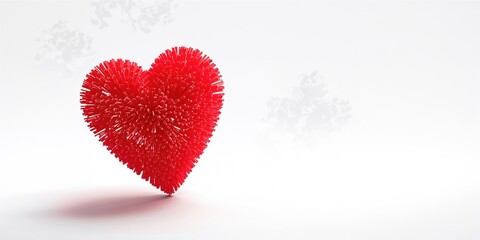 Plastic heart shaped using a 3D pen, serving as a model for artistic fabrication on a white background