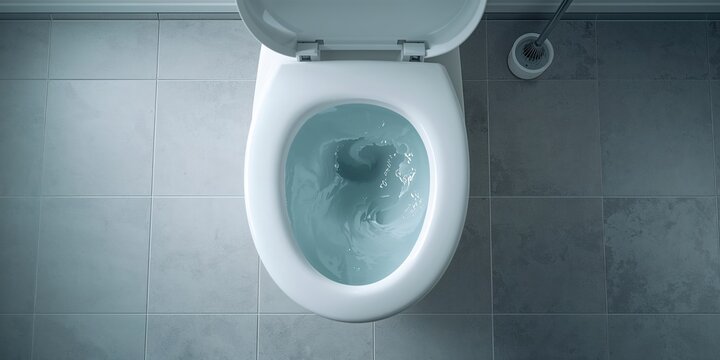 Bathroom fixture showing water flow into the toilet bowl, highlighting plumbing operation