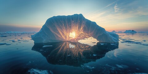 Frozen water surface with natural cracking at a Siberian lake in winter, emphasizing seasonal transformation
