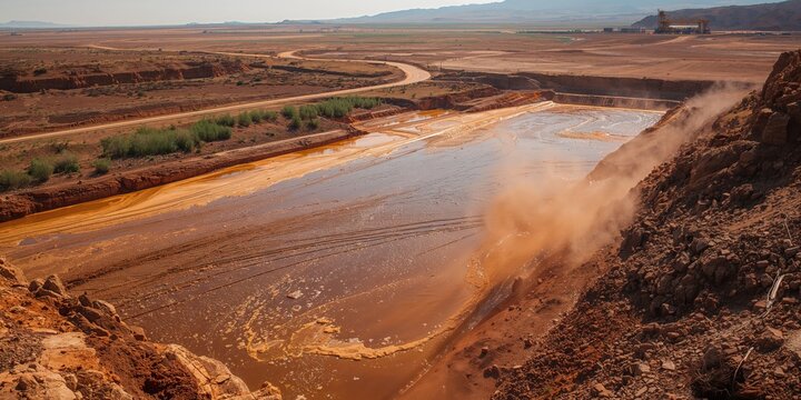 Slurry tailings pond at a metallurgical plant, monitoring water management efficiency