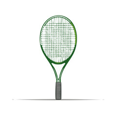Isolated green tennis racket graphic illustration for sporting activity, competition, and athletic gameplay.