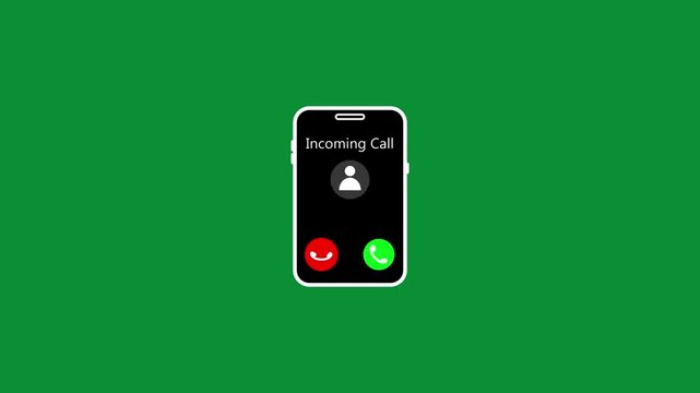 Abstract showing incoming call icon with man icon looped animation on smartphone screen on green background. Incoming call for communication themes, Call received and end icon, "Incoming Call"