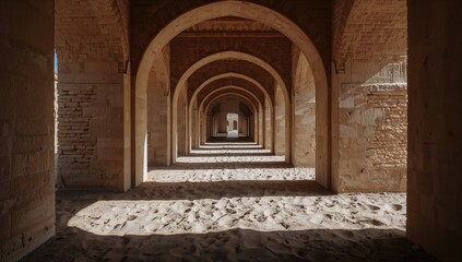 Fototapeta premium Sunlit rural corridor highlighting daylight penetration for structural or aesthetic assessment