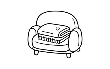 Fototapeta premium Cozy armchair with a folded blanket featuring a small heart detail