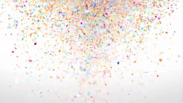 Colorful confetti falling against a white background. Perfect for celebrations, parties, and festive events, adding joy and excitement to any occasion