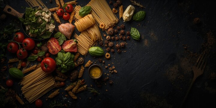 Assortment of Italian pasta varieties on a wooden surface highlighting preparation techniques for homemade dishes, food handling and cleanliness emphasis