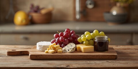 Wooden cutting board with cheese and jams, food preparation safety and hygiene practices