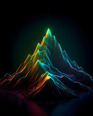 Abstract Digital Mountain Range with Vibrant Gradient Neon Lines
