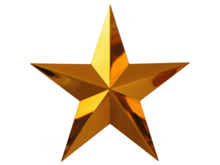 Shiny gold star shape with five points shiny star metal star isolated on a transparent background