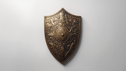 Obraz premium Antique decorative shield with intricate patterns, emphasizing craftsmanship and surface texture