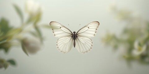 Isolated spring setting featuring a white butterfly against a dark animal silhouette, highlighting seasonal transformation