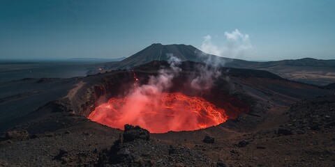 Fototapeta premium Erta Ale Volcano in Ethiopia, summit crater with persistent lava lake emphasizing volcanic activity