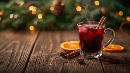 Warm mulled wine in a glass on wooden surface, ideal for festive gatherings, World Alcohol Awareness Day