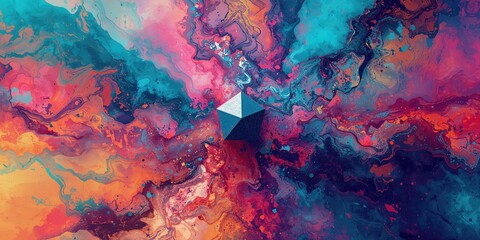 Colorful modern digital illustration with layered textured geometric motifs, ideal for UI backgrounds