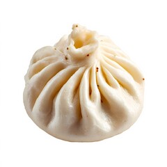 Classic Georgian dumpling centered against a white background, with visible folds and delicate dough texture captured in detail
