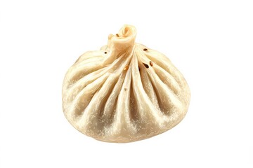 Classic Georgian dumpling centered against a white background, with visible folds and delicate dough texture captured in detail
