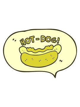 changing color animation of freehand drawn speech bubble cartoon hotdog