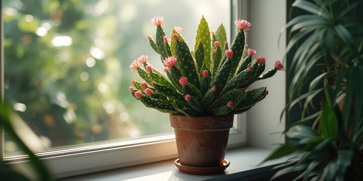 Christmas cactus in a clay container, highlighting drought-resistant plant features, World Plant Day
