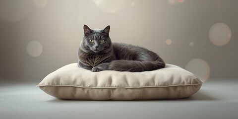 Calm gray feline lounging on a neutral background, ideal for UI backdrop design