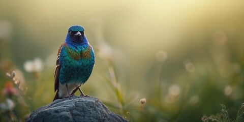 European Roller resting on a stone, emphasizing bird habitat and perching habits for wildlife study