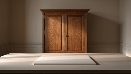 Wooden cabinet interior space prepared for creative decoration or layout planning