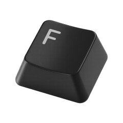 Black keyboard key with white F button isolated on a transparent background