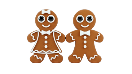 Gingerbread Couple Holding Hands on White Background