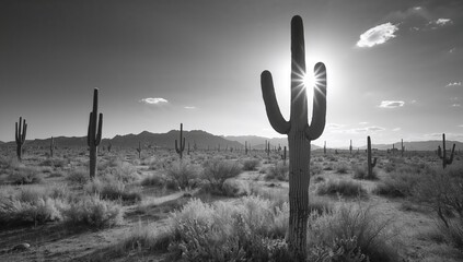 Infrared monochrome photo capturing the Sonora desert's terrain in central Arizona, highlighting natural erosion and sparse vegetation