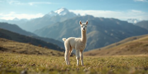 Obraz premium Llama resting on rugged landscape in Bolivia, emphasizing animal resilience