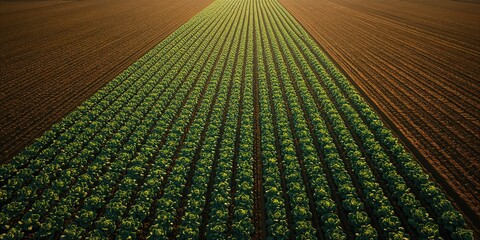 Top-down perspective of cultivated cabbage patches, farm organization, Earth Day
