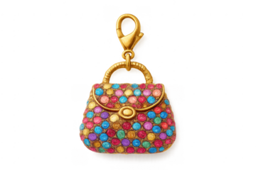 Bag charm with colorful stones and gold clasp