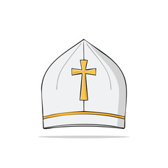 Fototapeta premium Illustrated White Mitre Hat with Gold Cross, Christian Religious Symbol, Catholic Clergy Headwear