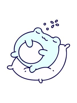 neon light effect animation of cartoon of a cute frog sleeping on a pillow