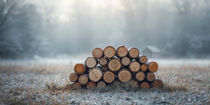 Pile of paper birch logs arranged for firewood, sustainable heating practices - Powered by Adobe