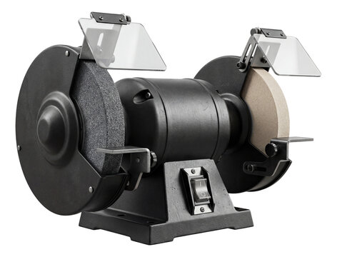 Dual-wheel bench grinder, typically found in machine shops for sharpening and shaping.