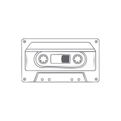 Obraz premium Retro Cassette Tape Illustration in Gray Outline for Nostalgic Design Elements and Music Technology Concepts