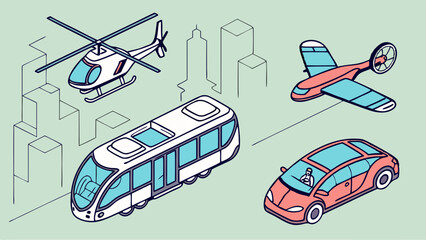 Modern Isometric Transportation Future City Travel Vehicles Urban Mobility Logistics Technology Innovation